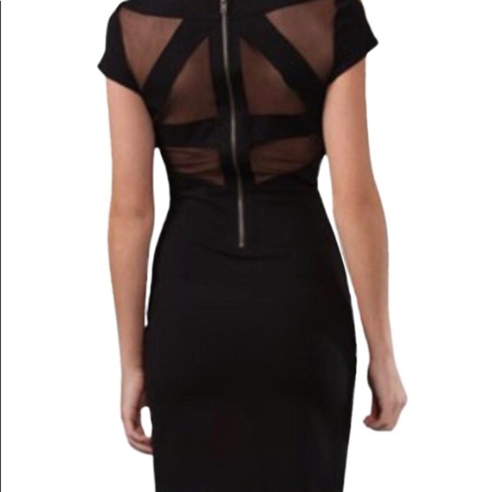 Black Bodycon Mini Dress with Mesh Back Cutouts - Picture 4 of 8